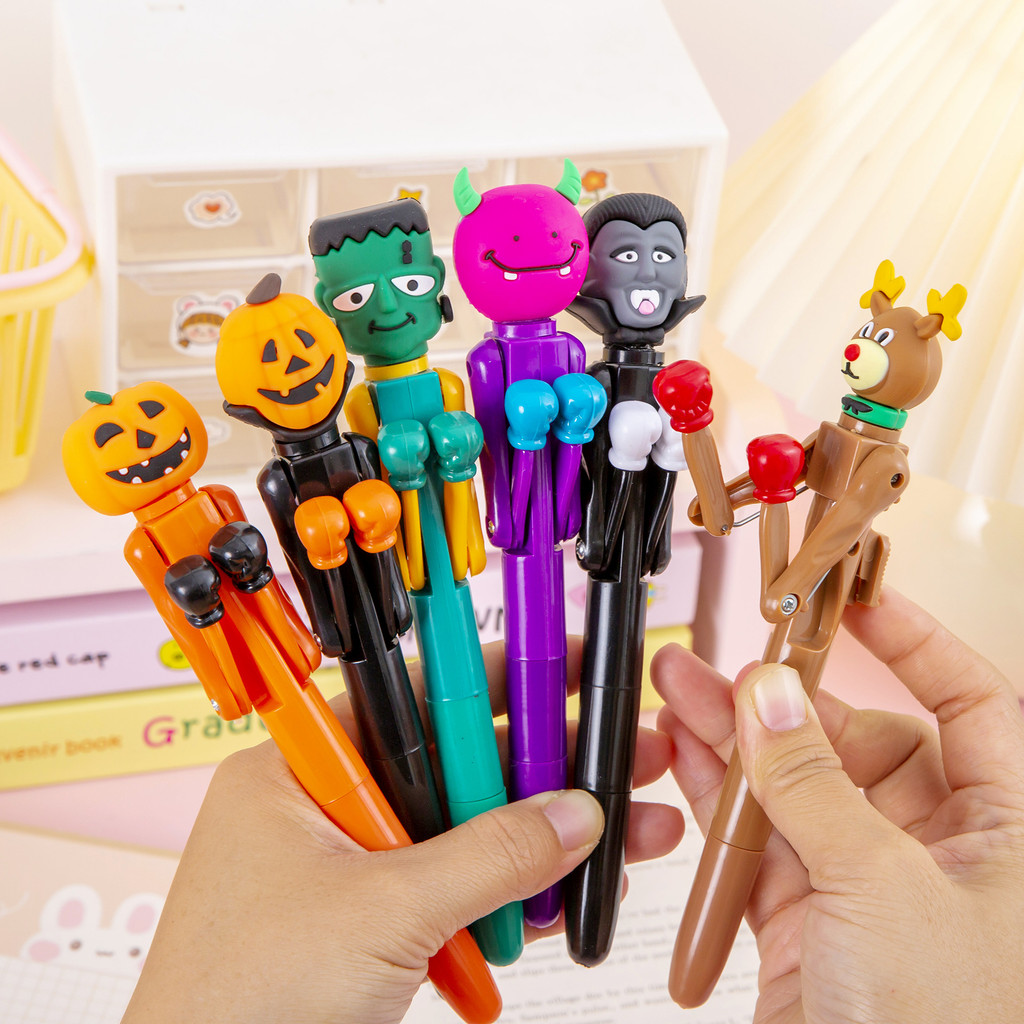 

Funny Boxing Ballpoint Pen Blue Ink Creative Pumpkin Monster Santa Cluas Snowman Halloween Stationery Kids Gift