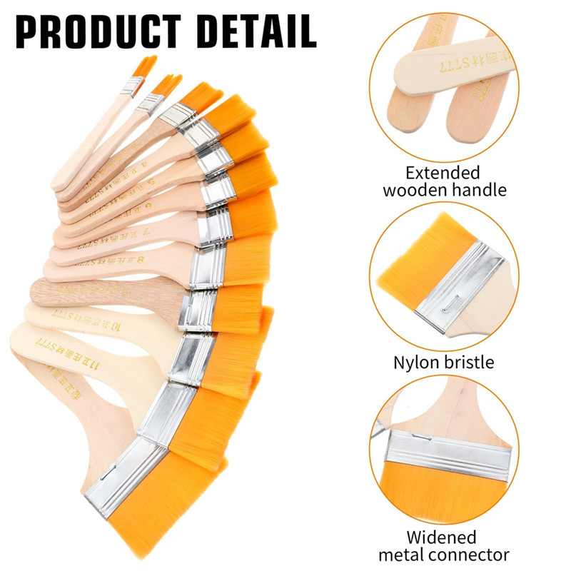 

Fresh 12Pcs Nylon Painting Brushes Flat Oil& For Acrylic Paint Brush Set In Different Sizes