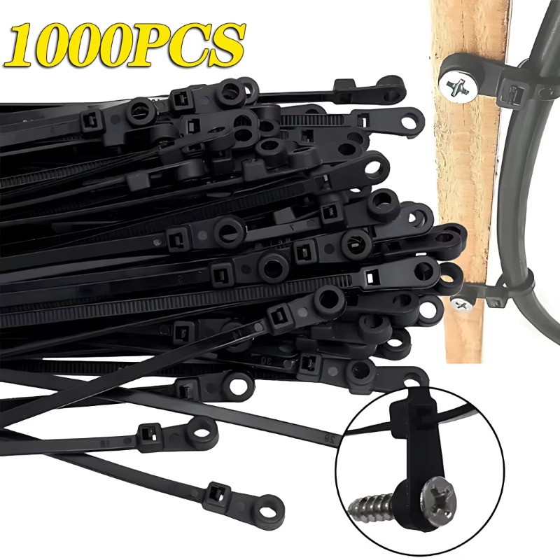 

100/1000PCS Screw Hole Cable Ties Reusable Fixed Nylon Cable Ties Self-locking Cord Ties Straps Fastening Loop Office Organizer