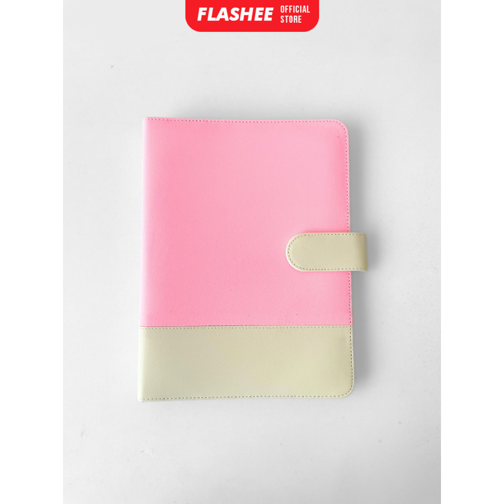 

Flashee Binder Cover Kulit A5 Notebook Organizer Jurnal Krem Pink Muda Agenda Polos A5 Ring 20