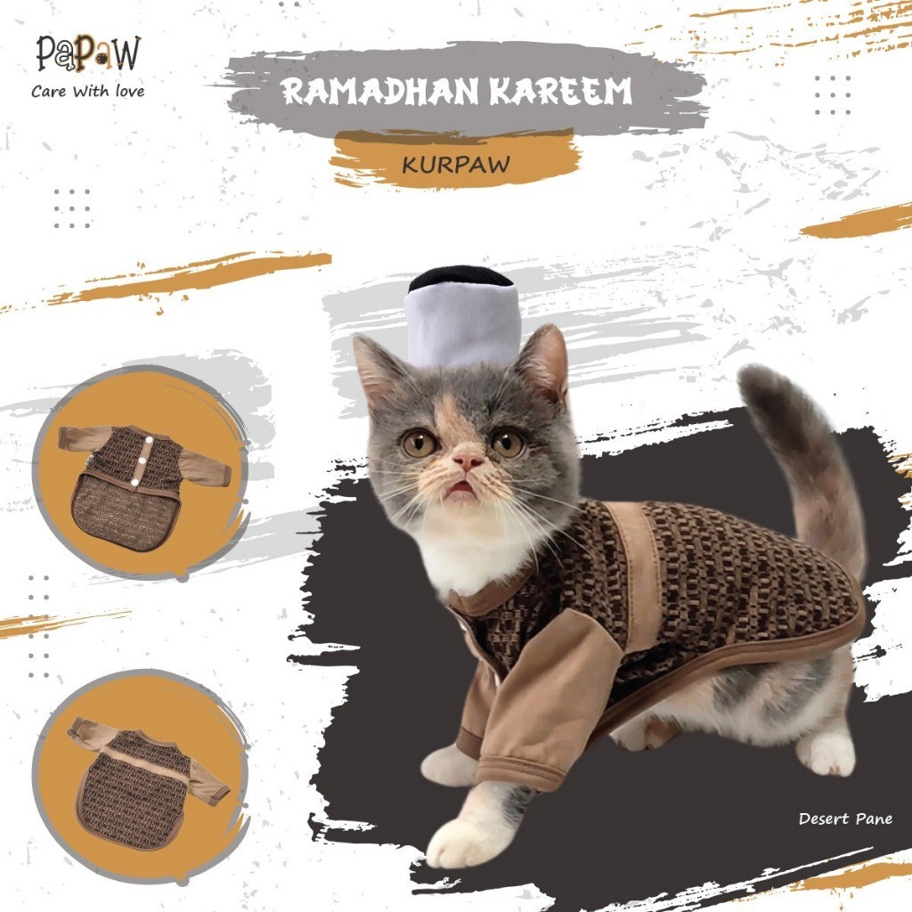 Baju Kucing Koko Muslim Kurta Kemeja Lebaran Anabul Cowok Lucu Murah Kostum Ramadhan Kurpaw
