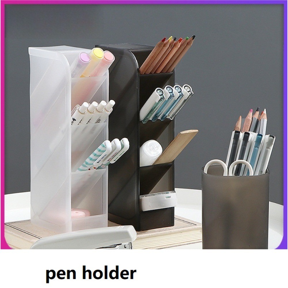 

Plastic Pen Holders for Kids Student Multi -plaid Pencil Storage Box School Supplies Stationery White Grey Color Organizer