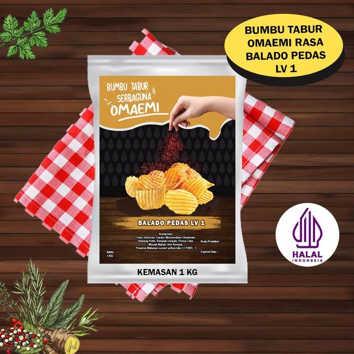 

[Best Seller] Bumbu Tabur OmaEmi Rasa Balado Pedas Lv 1 Untuk Taburan Snack/Keripik/Camilan Kemasan 1 KG Food Grade - Balado Pedas