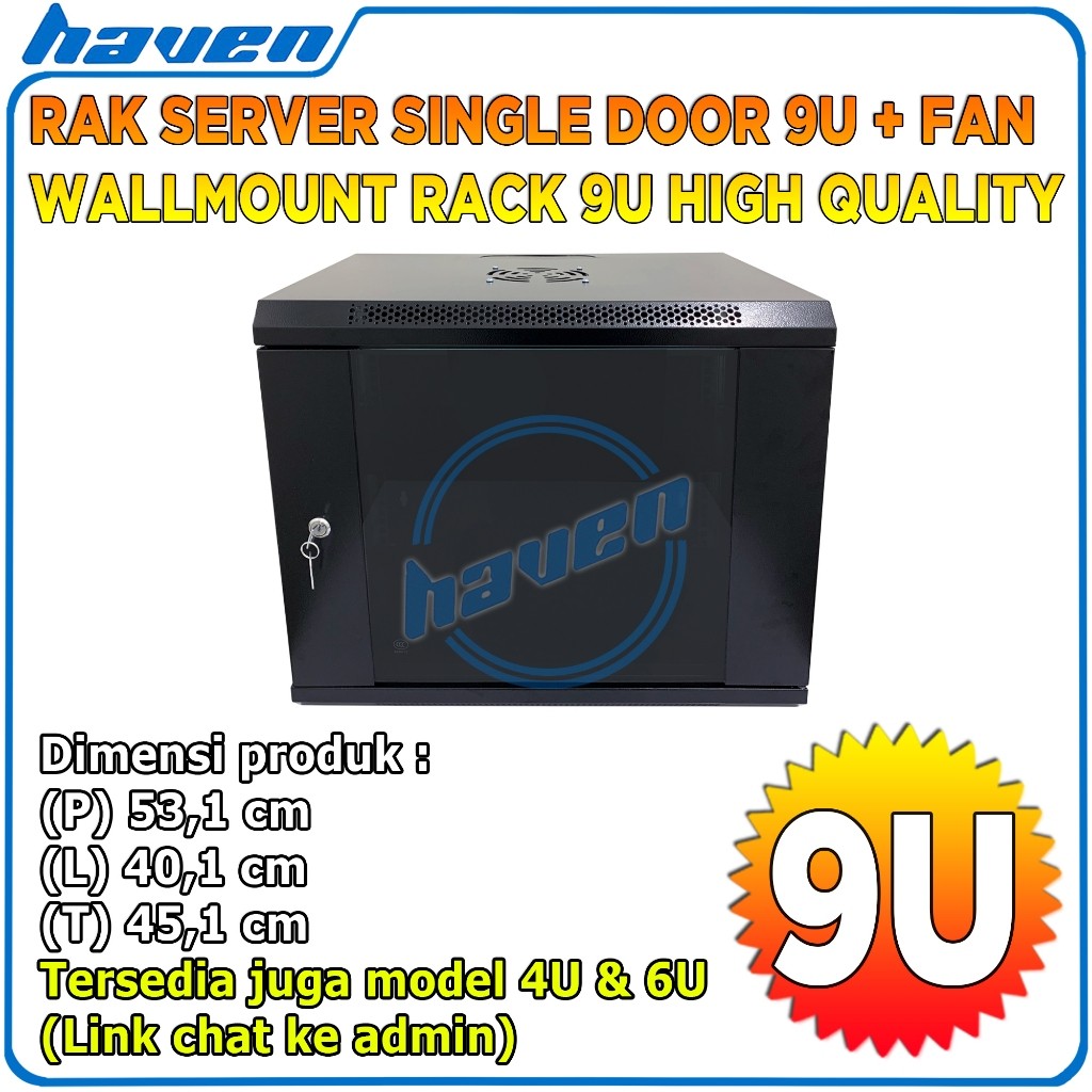 Wallmount Rack Server 9U / Wallmount Rack 9U / Rak Server Ukuran 9U Single Glass Door / Rak Server S