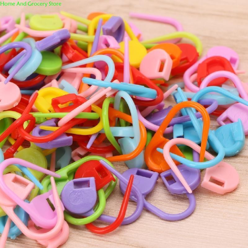 

0XXA 100Pcs Colorful Knitting Stitch Markers Crochet Locking Tool Craft Ring Holder