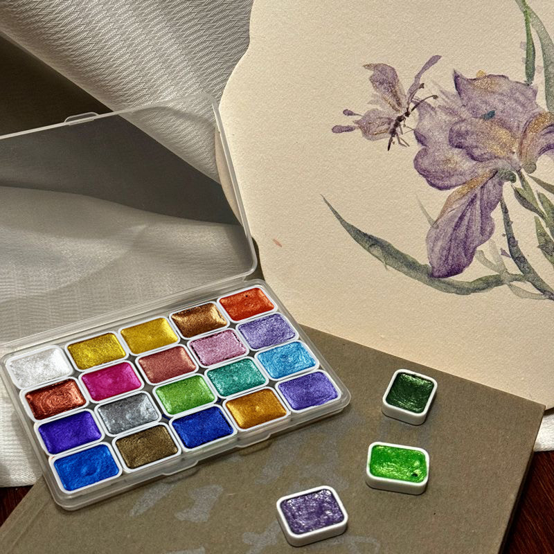 

20 color pearl watercolor pigment, solid packaging for traditional Chinese painting, Tangka calligraphy, color painting