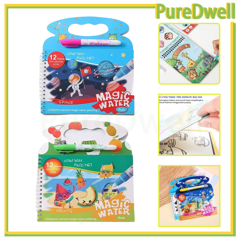 

Magic Water Book/ Mainan Buku Gambar Mewarnai Ajaib Anak Water Pen Buku Warna