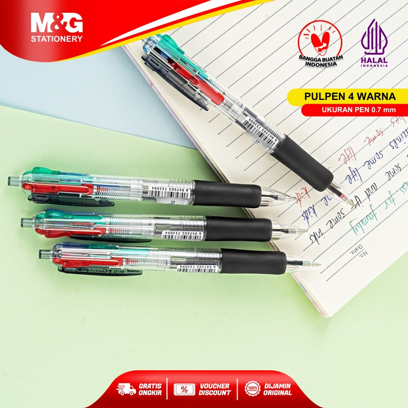 

M&G Pulpen Pena 4 in 1 dengan 4 Warna Motif Warna-Warni Ujung Tip 0.7mm Retractable Nyaman Gagang Karet Cocok untuk Catatan Sekolah dan Kantoran