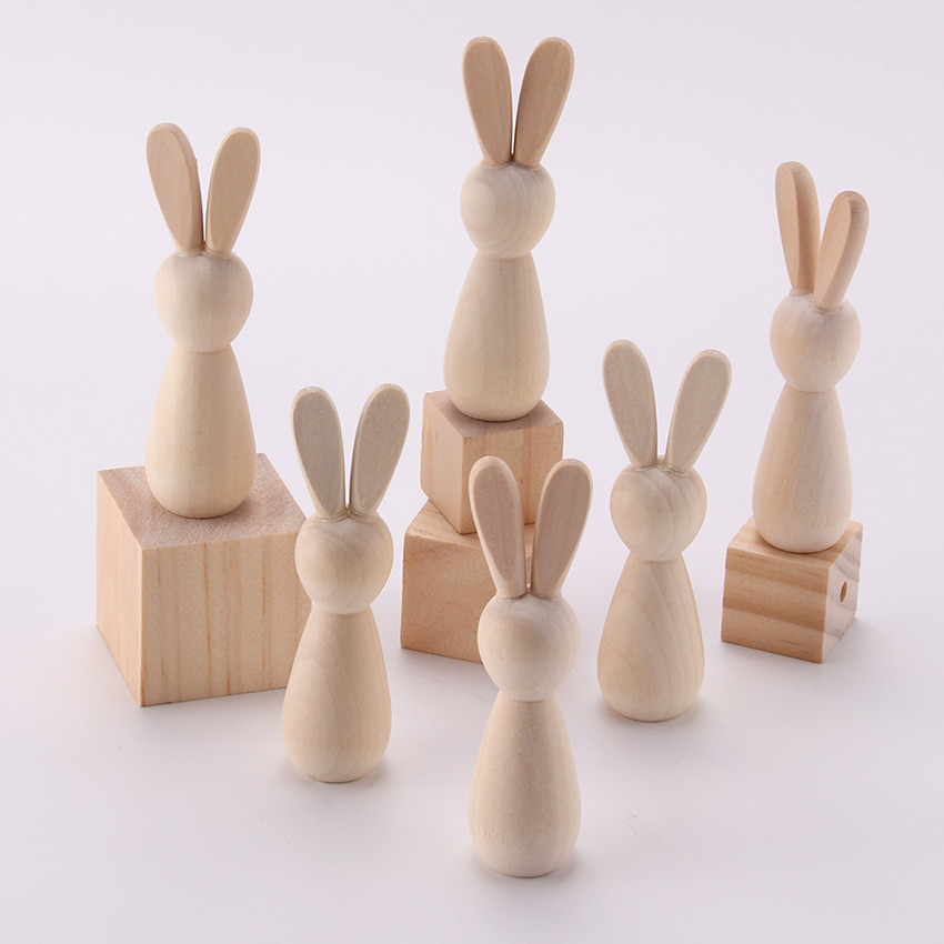 

5pcs Easter Wooden Bunny Decorations Set Unfinished DIY Craft Kit for Easter Decor, Hand-Painting Holiday Accessories
