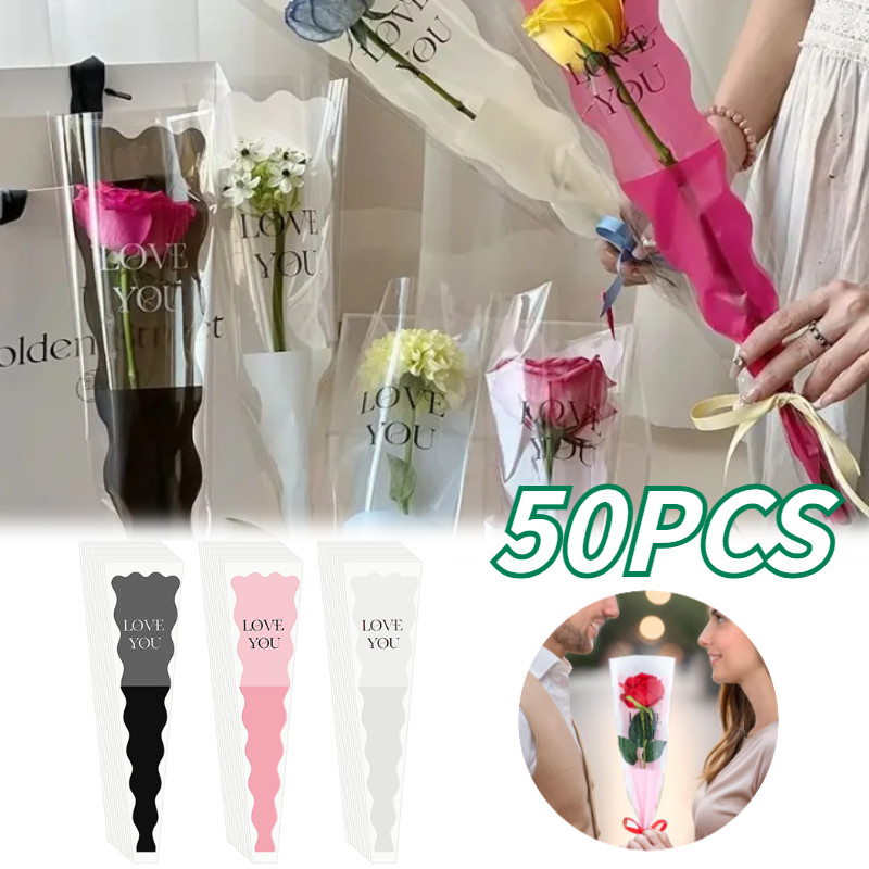 

50pcs Clear Rose Sleeve / Kantong Bunga /Cellophane/kantong Bunga Rose Single /Plastik Bungkus Buket