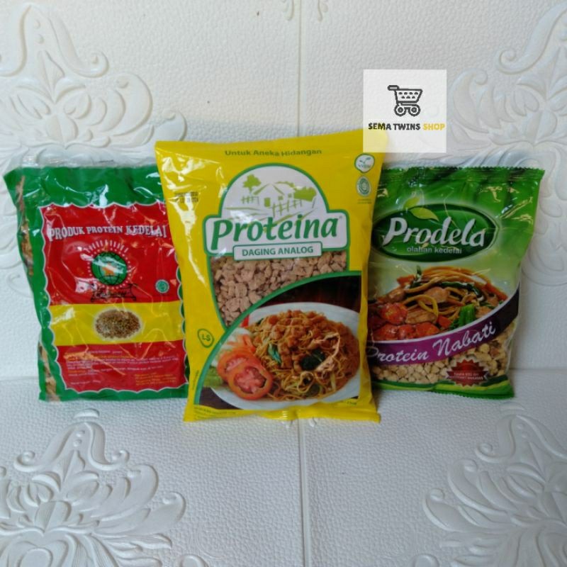 

Vanilla.storee PROTEINA Daging Nabati 250gr / Prodela Ruhuey Cap tiga bintang Daging Analog Vegan Food