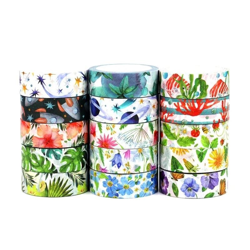 

NEW 1PC 10M Decor Floral Leaves Planets Washi Tape Set for DIY Scrapbooking Journaling Adhesive Masking Tape Cute Stationery