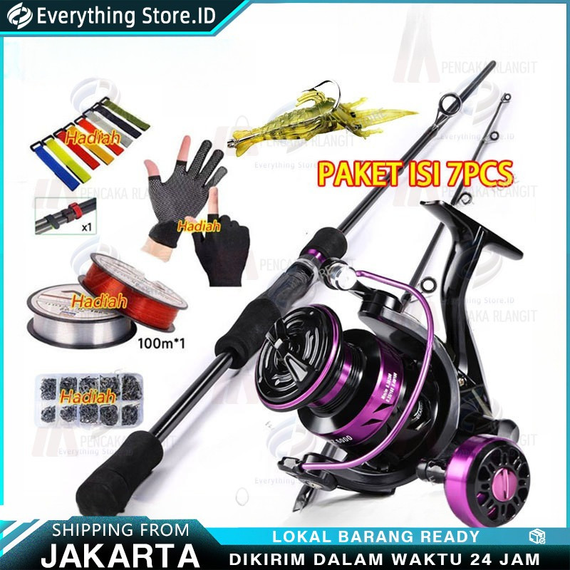 satu set reel pancing Reel Pancing Murah Kuat Power 1.65M/1.8M/2.1M Joran Pancing Reel Pancing Reel 