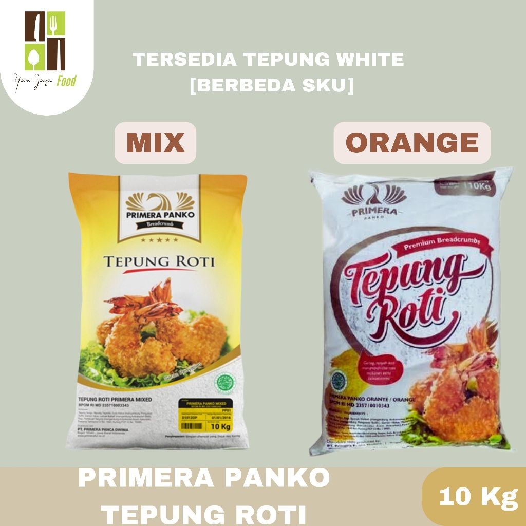 

Primera Panko Tepung Roti / Bread Crumbs Mix / White / Orange Kemasan 10KG / BALL
