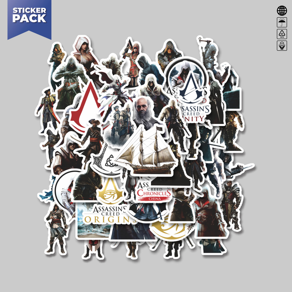

[100PCS]Stiker Pack Stiker Game Series Assasin's Creed Universe Mix 2 Aesthetic Vinyl Anti Air Dekorasi Sticker Laptop Buku Journal Koper Helm Casing HP Gitar Helm Skateboard