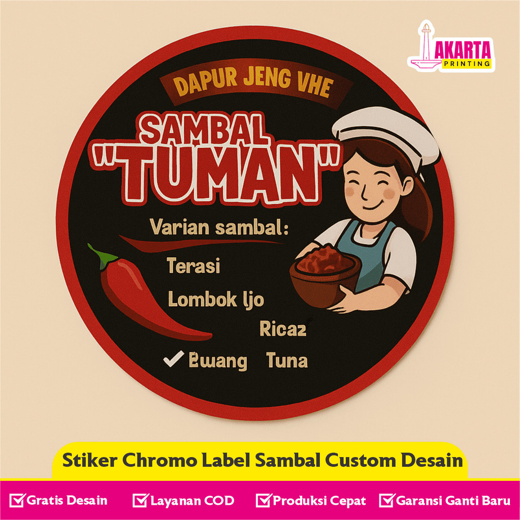 

Sticker Label Sambal Bulat Custom Bahan Bontak atau Chromo Cocok untuk Usaha Makanan