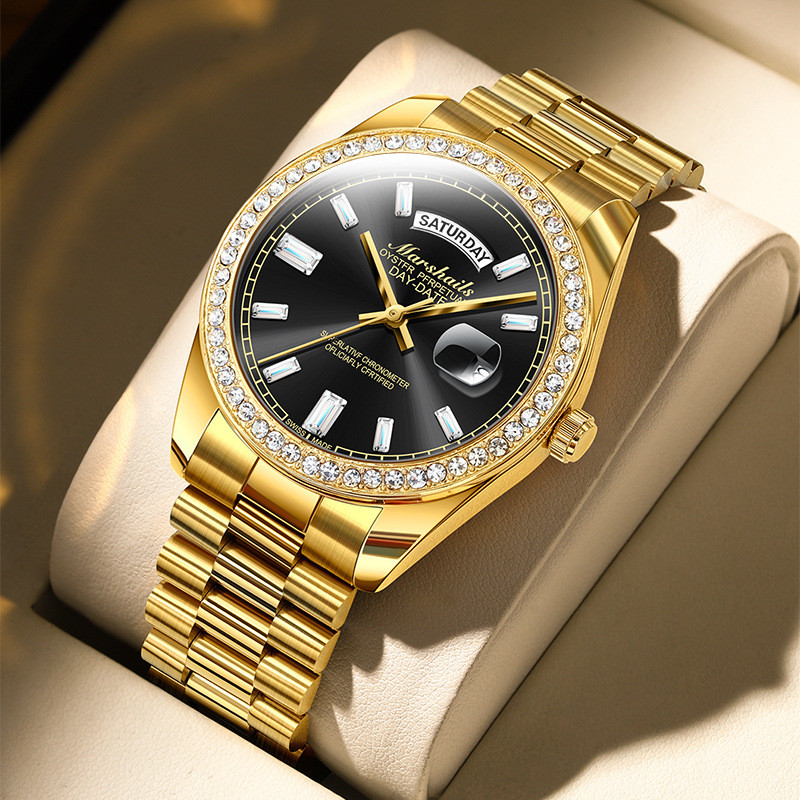 

Jam Tangan Mekanik Palsu Hitam Es Gula Sepenuhnya Otomatis untuk Wanita dan Pria Kalender Bercahaya Jam Tangan Pasangan dengan Tali Baja Padat Tahan Air