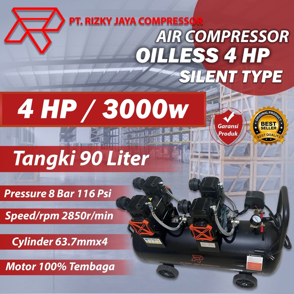 Kompresor Angin Oilless 4 HP RJC Silent 2 Mesin High Speed 4hp kompresor listrik oiless RJC