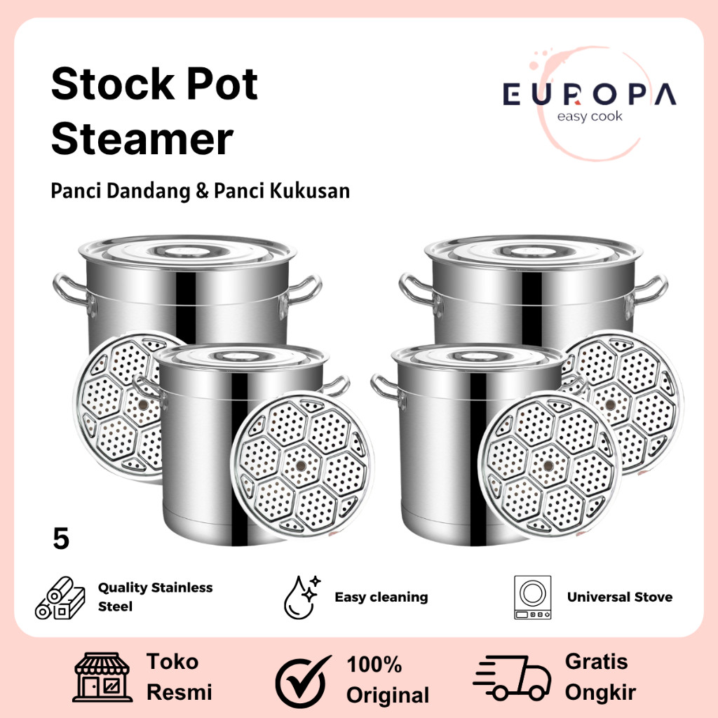 Panci Dandang Stainless Steel Tebal Panci Bakso Stockpot Panci Kukus Nasi Panci Besar EUROPA