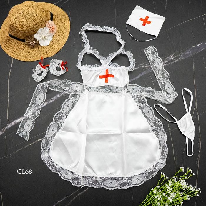 Costume Suster Perawat Open Cup Bra Putih  Lingerie Nurse CL68