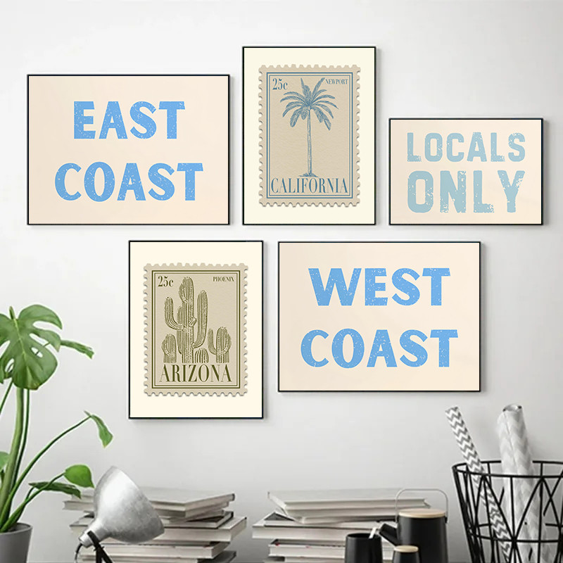 

Arizona California Postage Stamp Coast Trendy Posters Canvas Printing Modern Wall Art Picture for Living Room Home Decor Gifts