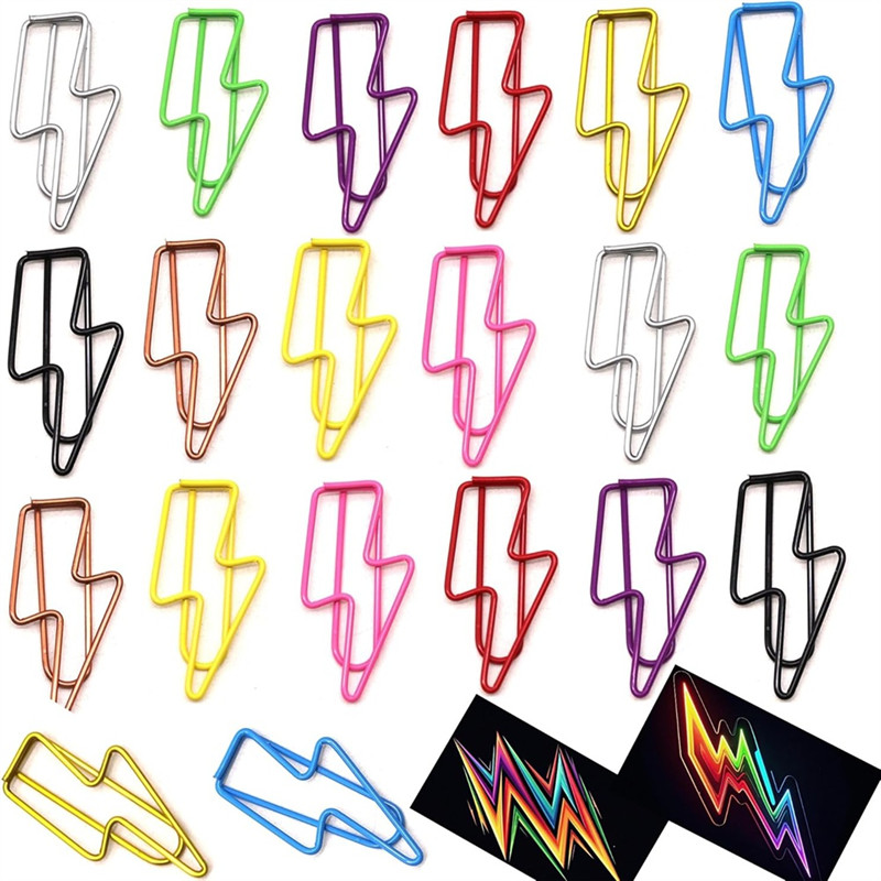 

100 Pcs Lightning-Shaped Paper Clips - Metal Paperclips Set For Office, School File Organization, Desktop,Party Decor