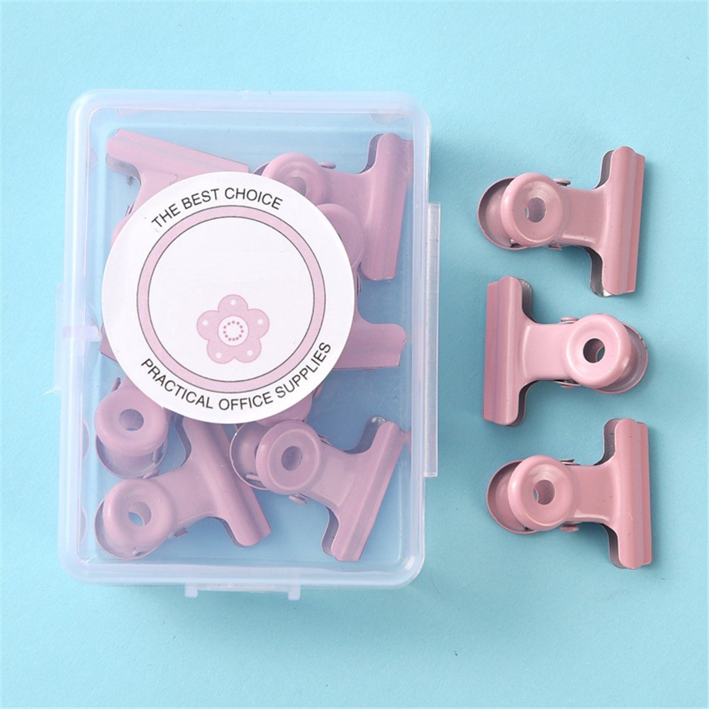 

8pcs in box pink Metal Paper Clip small Foldback Metal Binder Clips purple Grip Clamps Document Office School Stationery clip