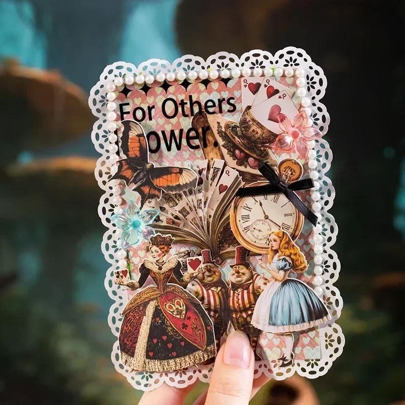 

25Pcs Material Decorative Stickers collage Hard card King Of Hearts Alice's theater handbook paper Supplies Scrapbook 176*116mm