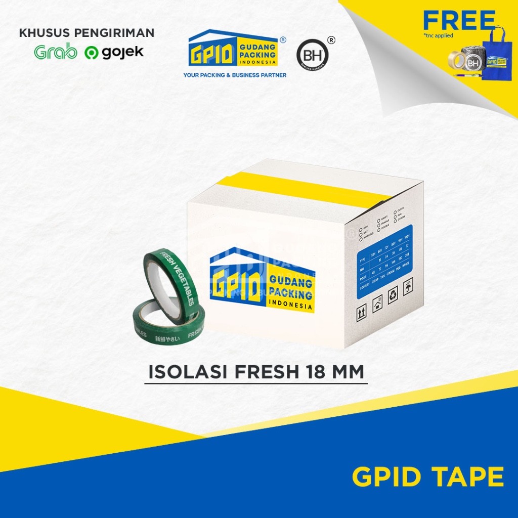 

(GOSEND/GRAB) GPID TAPE - Isolasi Fresh Vegetables 18 mm x 35m