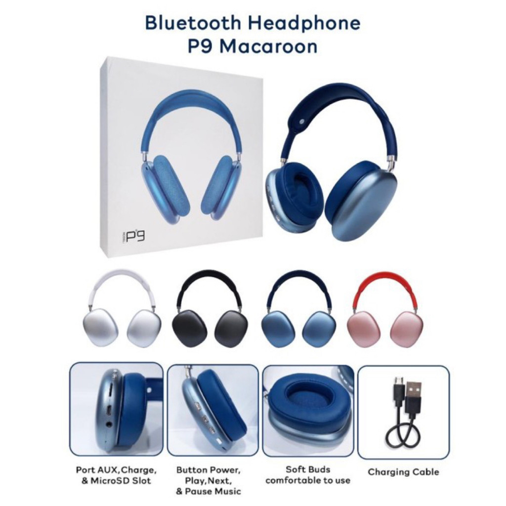 JAMIN MURAH Headset Headphone Wireless P9 Macaron(BISA LANGSUNG ORDER)