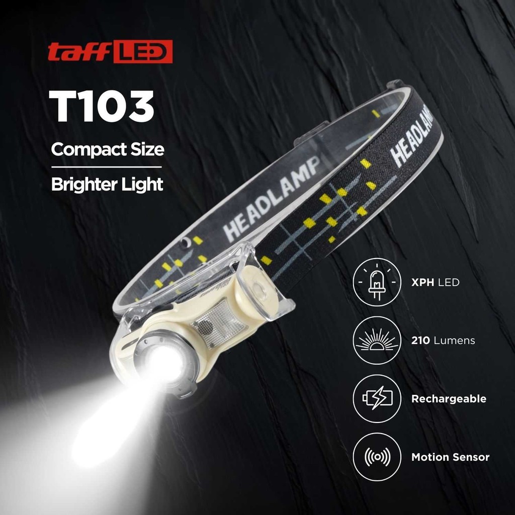 {ORI} TaffLED Headlamp Flashlight Senter LED Kepala Rechargeable Sensor - T103