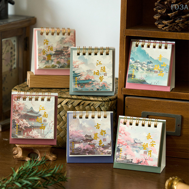

Vintage Mini Bronzing Painting Desk Calendar Tabletop Flip Monthly Calendar Student Notepad Schedule Planner Calendar Gifts