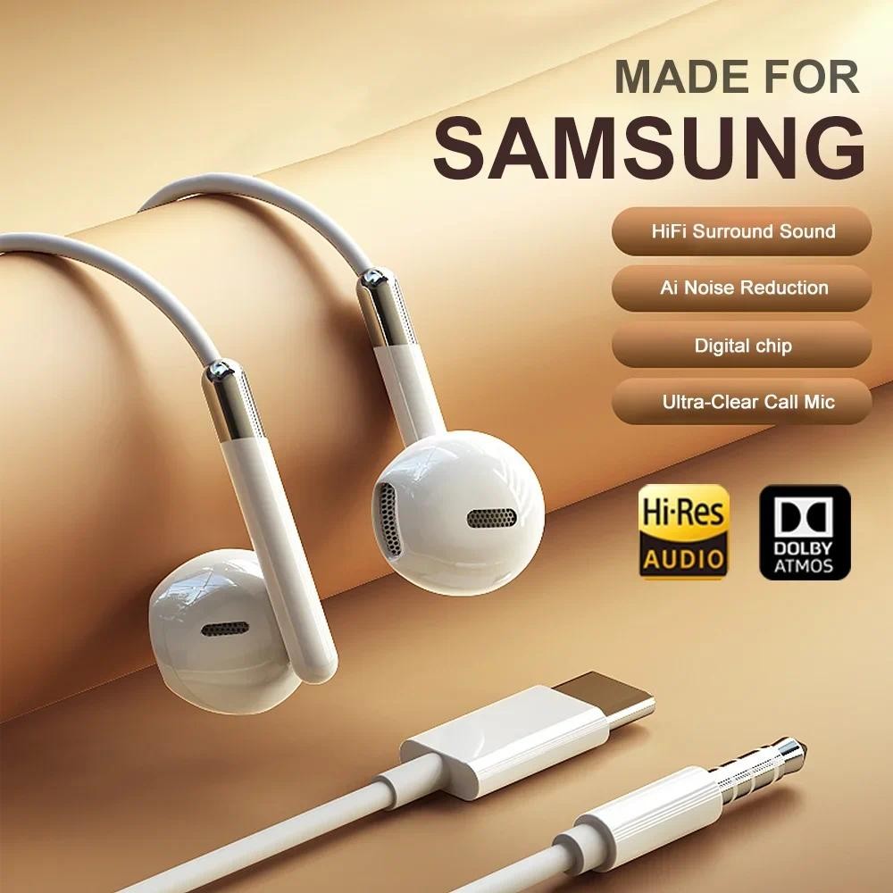 For Samsung Earplugs Dolby Surround Sound With Mic Type C 3.5mm Music Wired Headphones For Samsung G