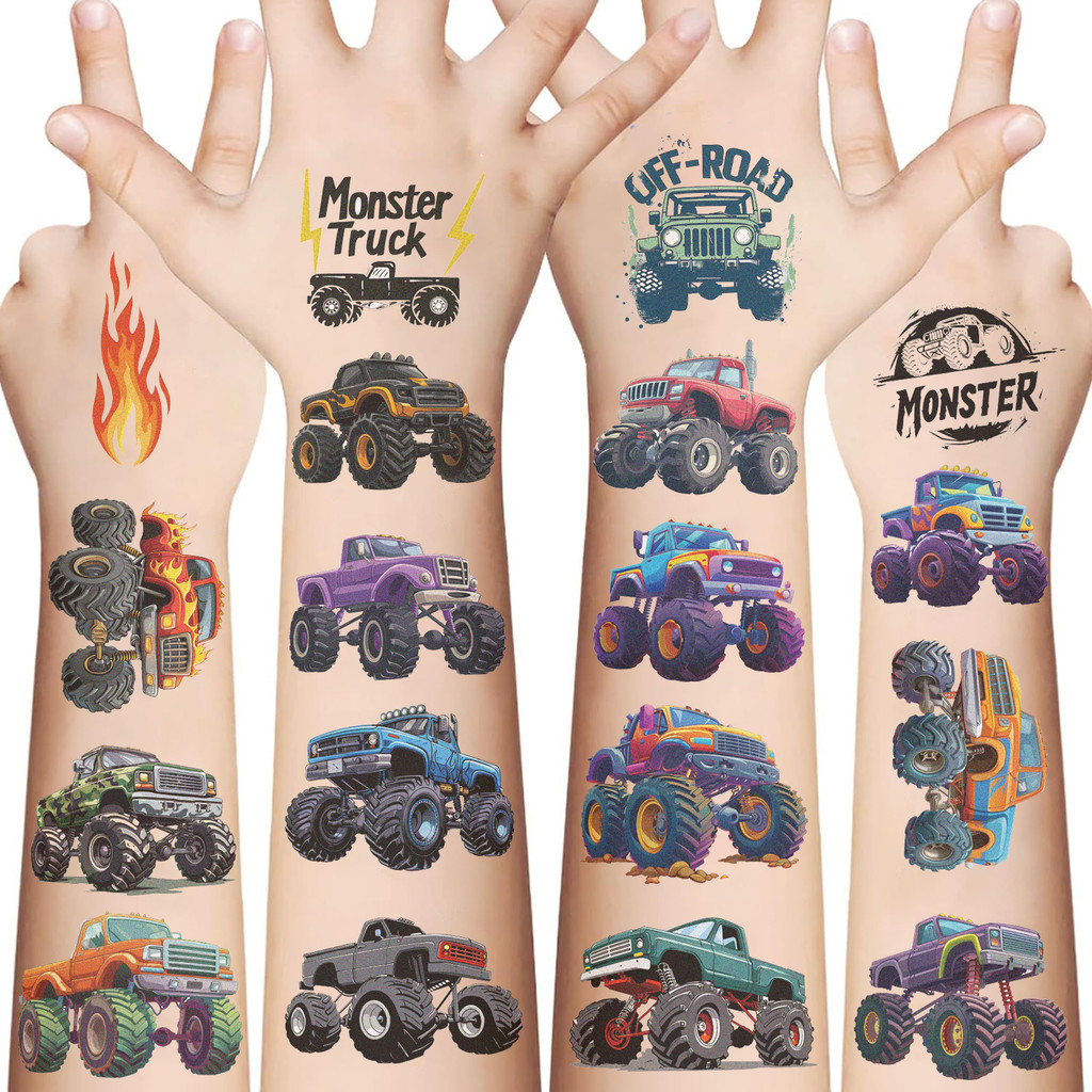 

10Sheets Monster Trucks Temporary Tattoos Makeup Body Stickers for Boys Designs Tattoo Sticker