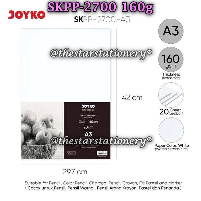 

(1 Pak) GROSIR Sketch Paper JOYKO SKPP-2700-A3 160 Gr / JOYKO Kertas Sketsa SKPP-2700 (1 Pak)