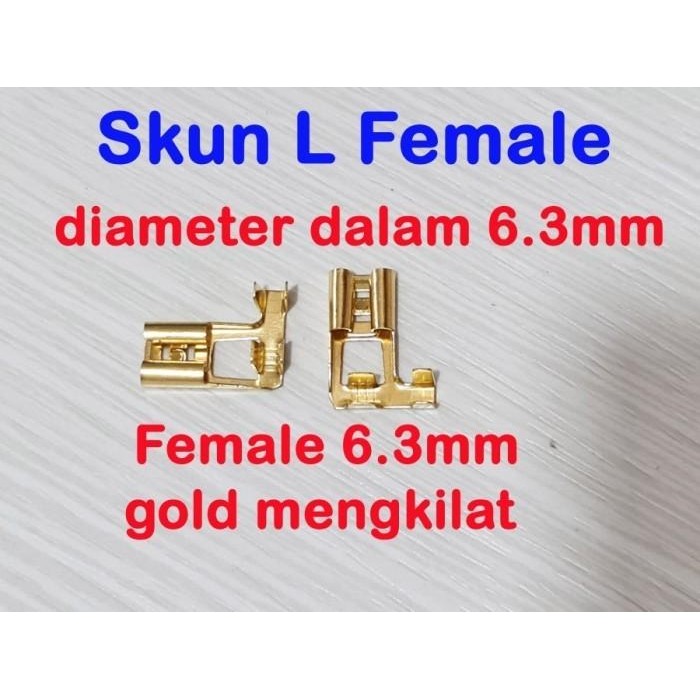 skun L 6.3mm gepeng female - skun kabel bengkok gold - betina - cewe