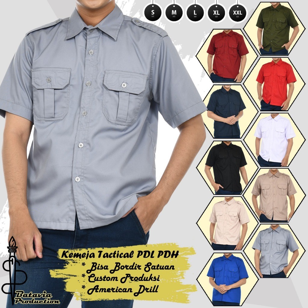 AXULE Baju Kemeja Tactical PDL PDH Lengan Pendek Workshirt Terbaru Pria Wanita - American Drill Prem