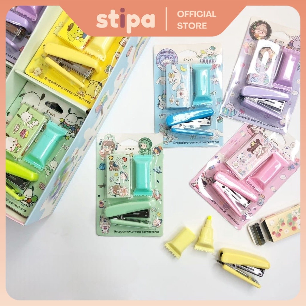 

STIPA Set Staples Isi dan Highlighter ATK Alat Tulis Sekolah Kantor Strapler Stabilo Kado Ulang Tahun