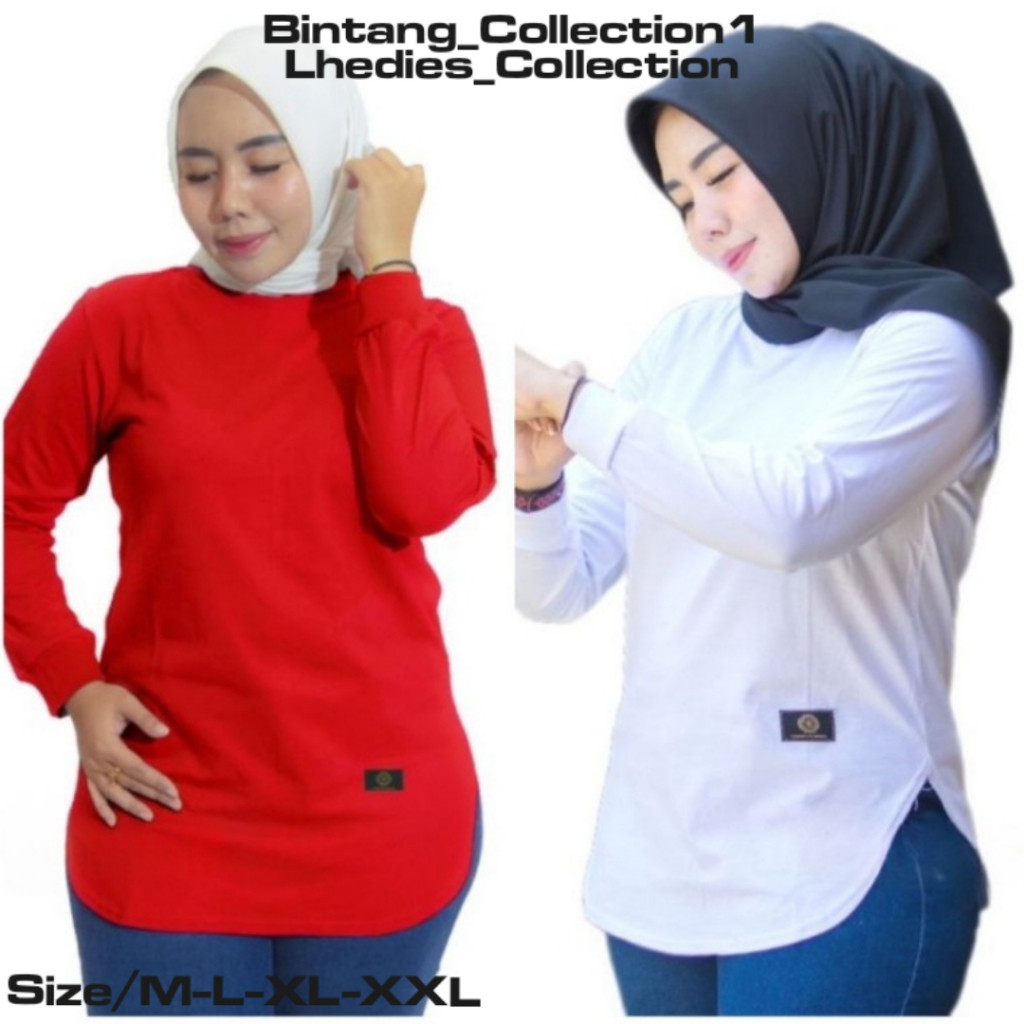 ERVINA.ID FENOMENAL KAOS POLOS WANITA LENGAN PANJANG SEMI TUNIK BODY OVAL BISA UNTUK SERAGAMAN SIZE 