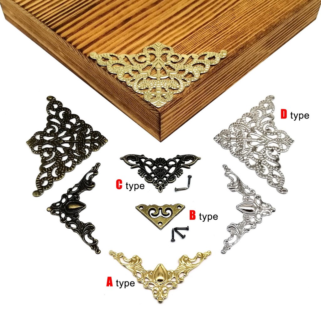 

12pcs Metal Decorative Corner Cover Edge Protector for Book Scrapbook Photo Album Frame Jewelry Chest Gift Wine Wooden Box Case
