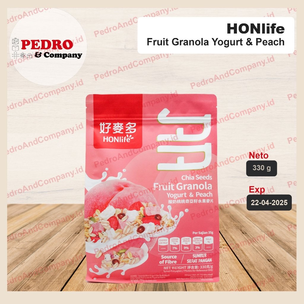 

HONlife Fruit Granola Chia seeds YOGURT PEACH 330 gram serela cereal yogurt dan buah PEACH