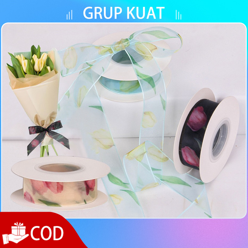 

Pita Organza Bunga Dekorasi Kotak Hadiah Pita Korean Organza 10 Yards 2.5cm Lebar 1 Roll 10 Yards Desain Korea