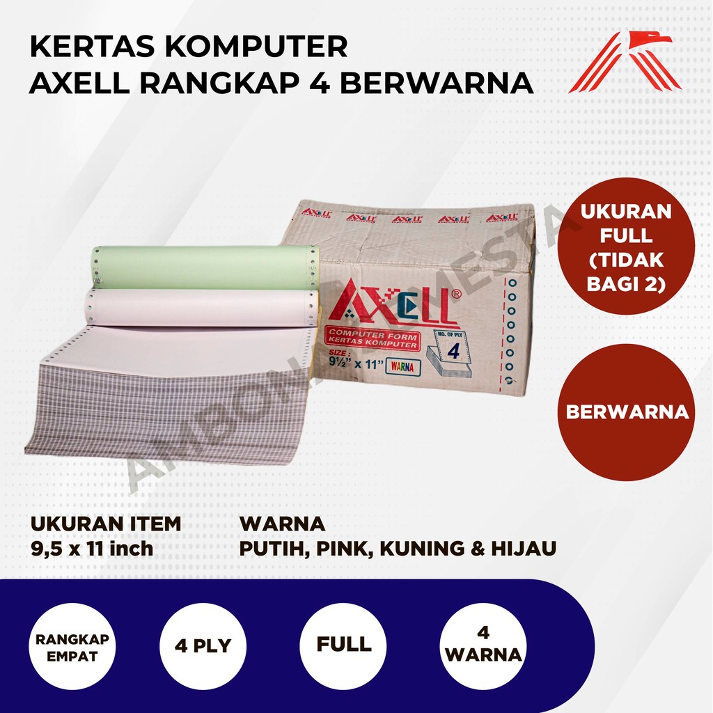 

Continuous Form / Kertas Komputer Axell Kecil 4Ply Warna