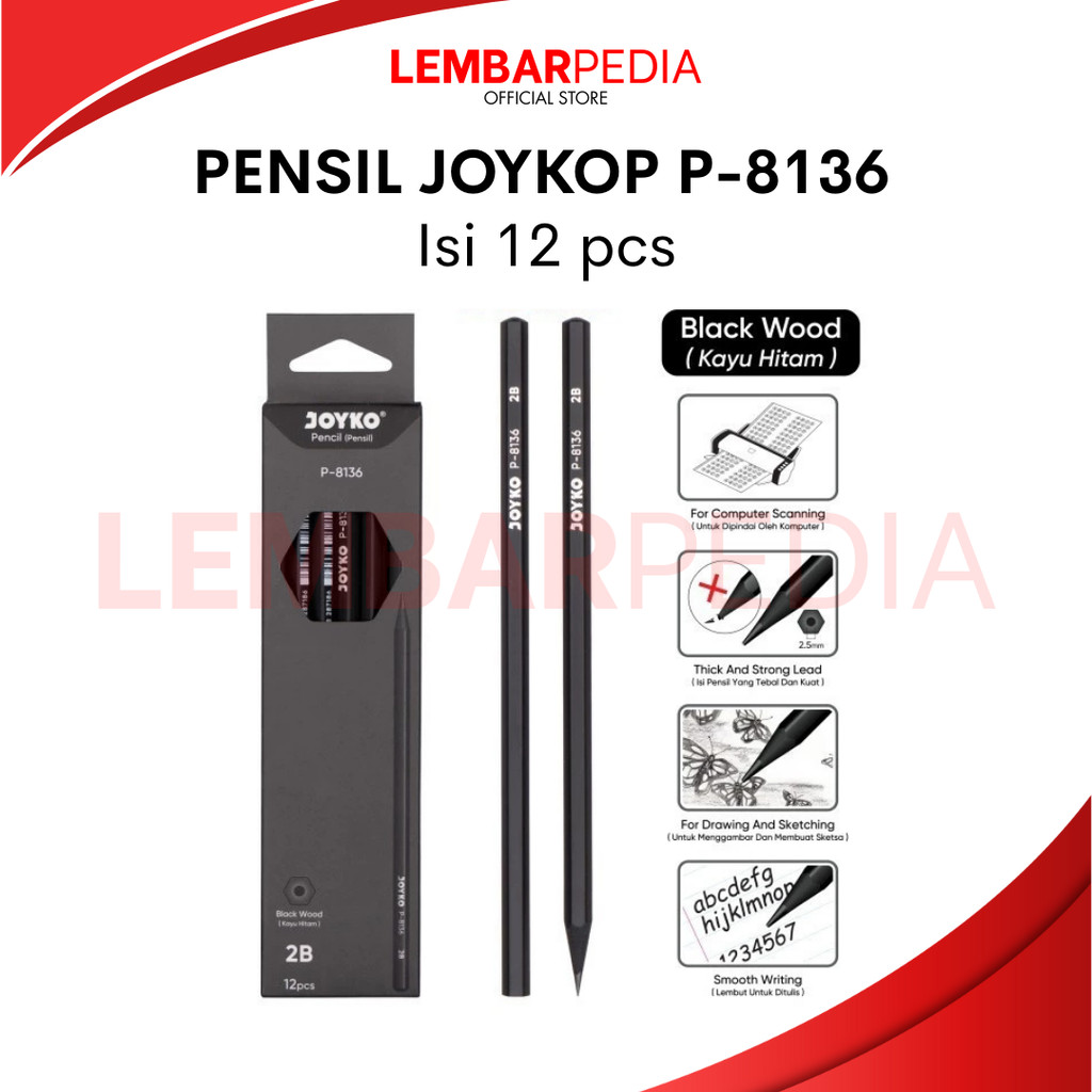 

PENSIL JOYKO 2B BLACK WOOD MATTE P-8136 1 BOX ISI 12 PCS