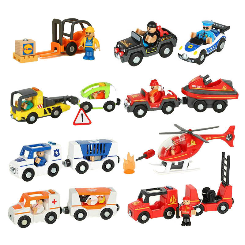 Wooden Track Accessories Fire Truck Magnetic Train Car Ambulance Police Car Fit For Wooden Train Tra