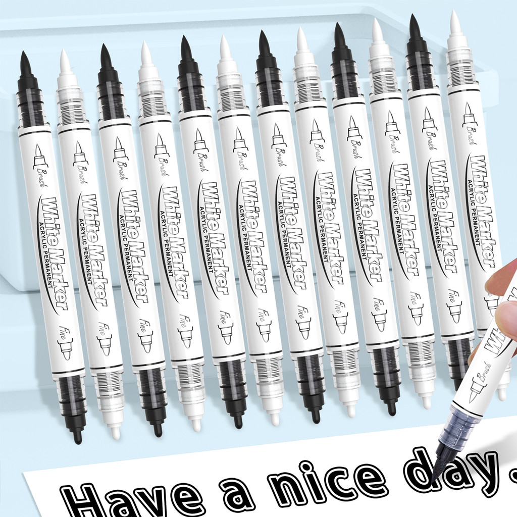 

10/12Pcs White Black Permanent Marker Pen Fine Point Waterproof Markers DIY Graffiti Sketching Marker Stationery Writing School