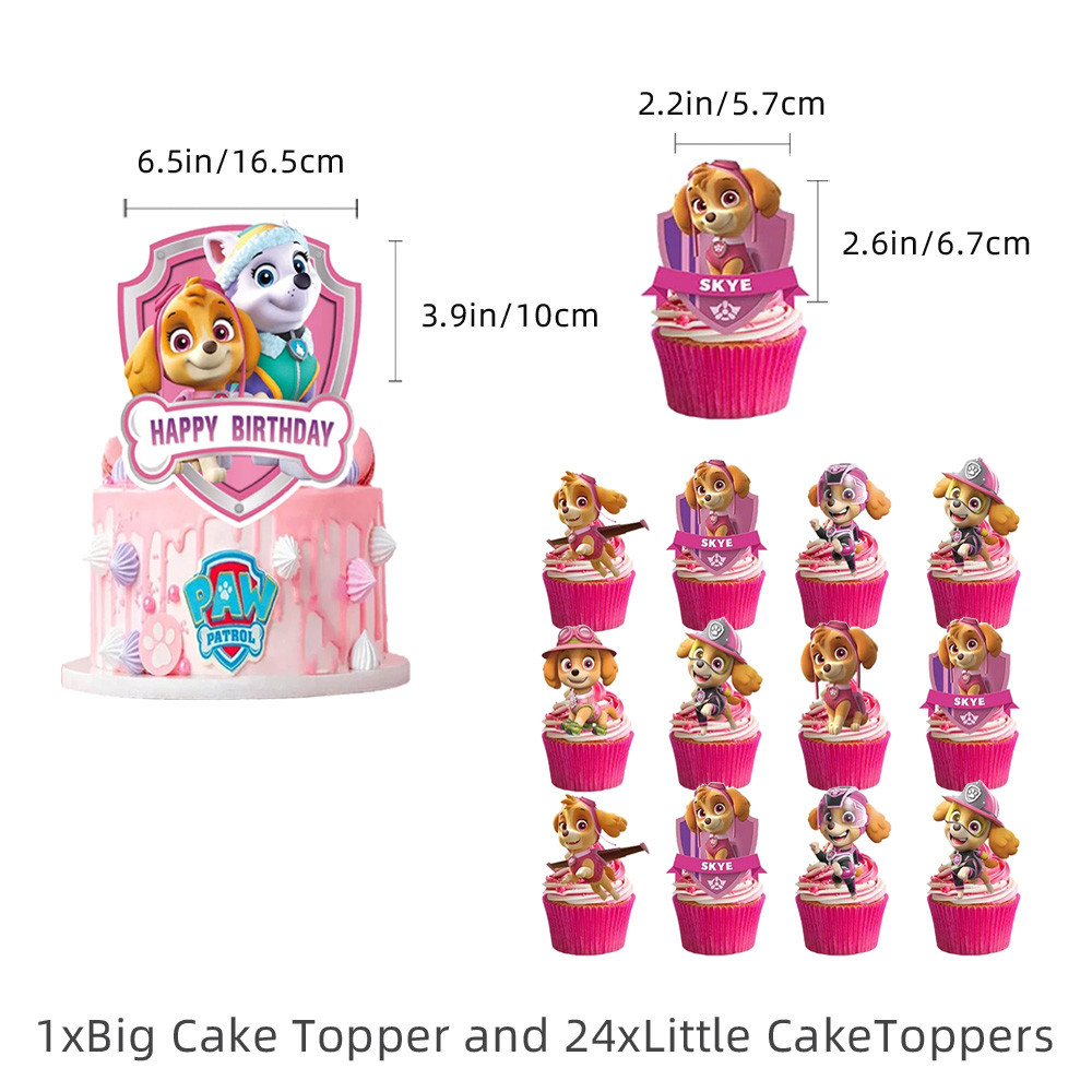 

25Pcs Paw Patrol Cake Toppers Pink Cartoon Cupcake Toppers Theme Birthday Party Supplies For Baby Shower Gift Girls Party Decor