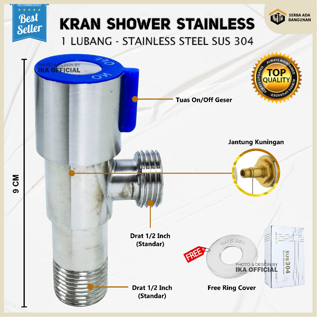TERBARU SAB Stop Kran Toilet Keran Shower Bidet Wastafel / Stop Kran Shower Stainless Jantung