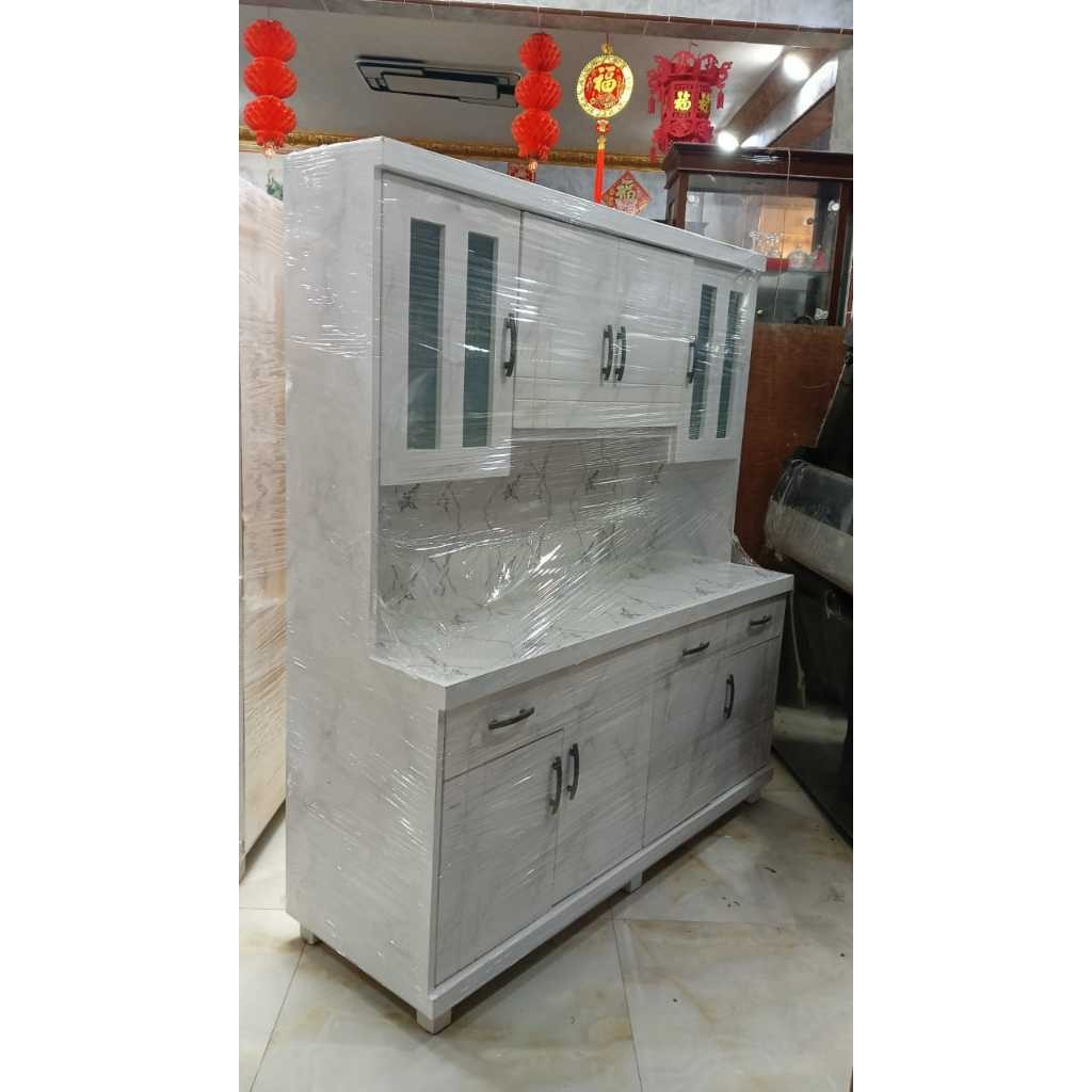 Lemari Dapur Rak Piring Rak Dapur 4 Pintu Motif Marmer