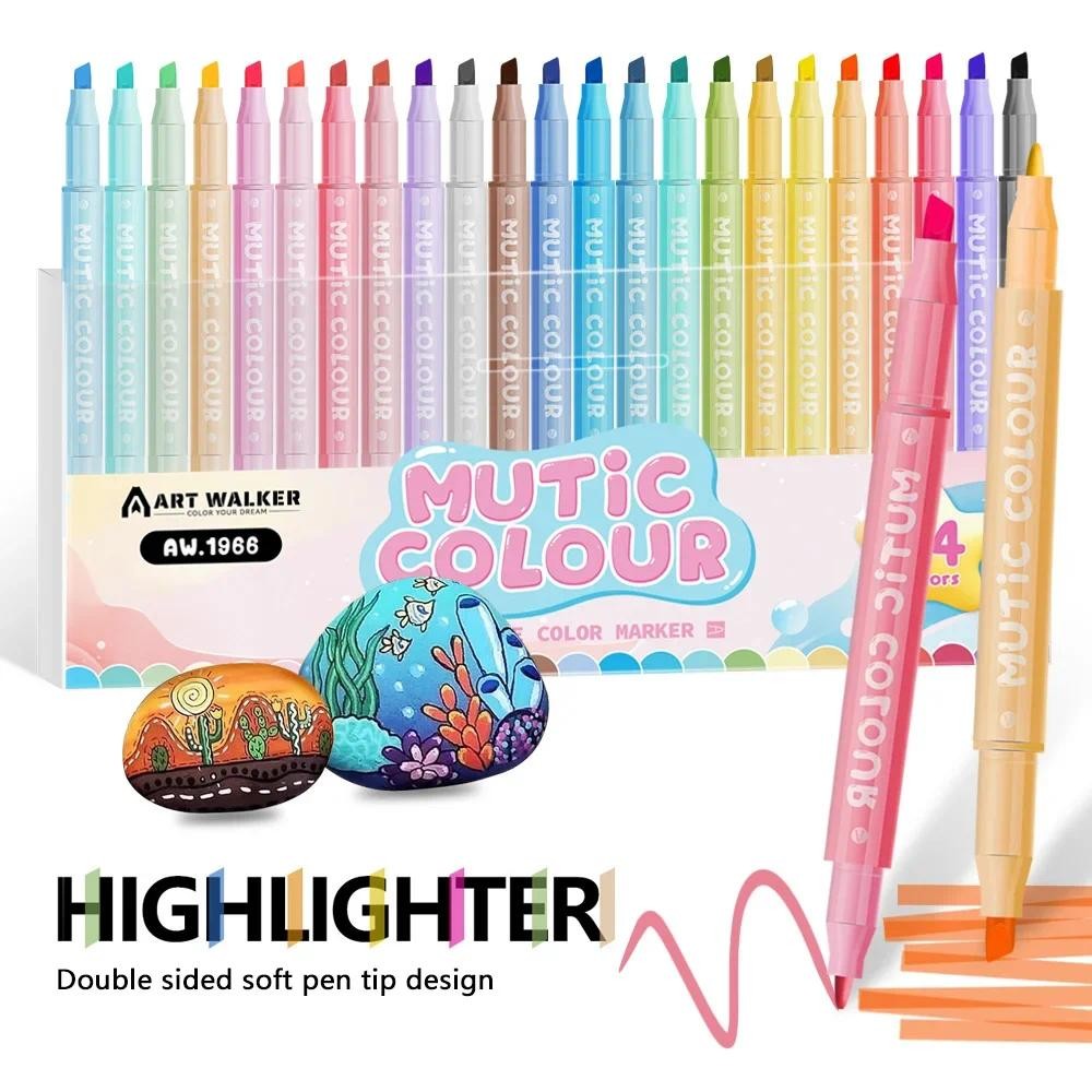 

6/12/24 Pcs Double Head Highlighter Pens Graffiti Markers Highlighters Art Colored Sketch Markers Kawaii Korean Stationery
